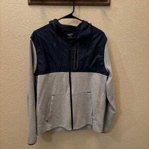 Old Navy Dynamic Fleece Full Zip Jacket with Hood - Grey and blue - Mens Large